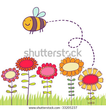 flowers cartoon pictures. stock vector : Cartoon bee