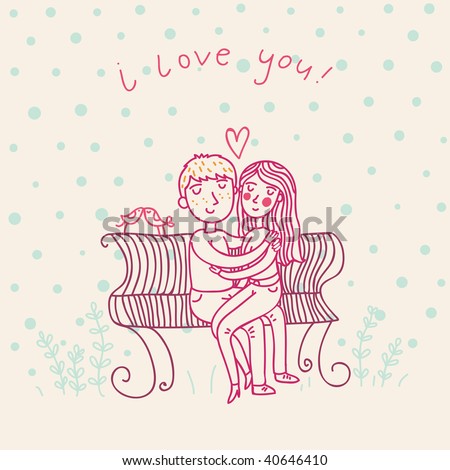 stock vector Young couple in love cute cartoon illustration