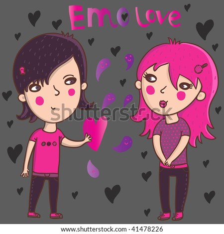 emo love cartoons images. stock vector : Emo love.