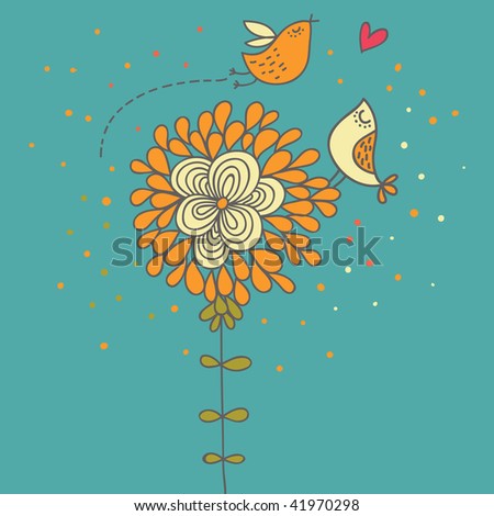 love birds illustration. Birds in love on the flower