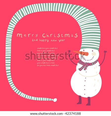 stock vector : Funny snowman. Cartoon Christmas card
