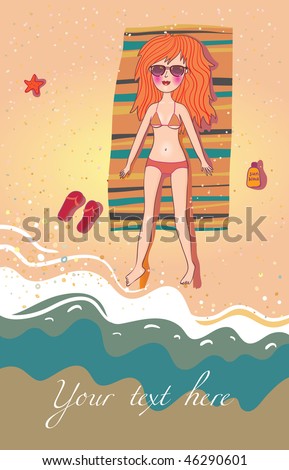 stock photo : Cartoon girl on the beach