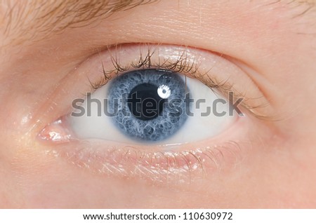 The human eye is blue, close-up. Macro