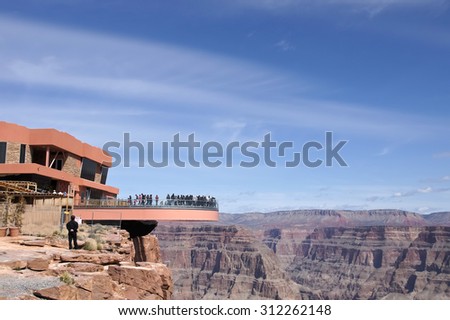 Skywalk: The floor of bridge is made of glass and suspended four thousand feet above the Colorado River on the edge of the Grand Canyon West.