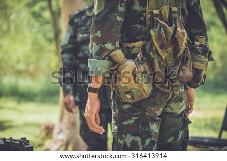 Training soldiers , machine guns ,Military training , machine gun bunker. The terrain in the jungle