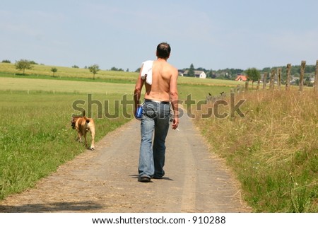 Walking man with Dog