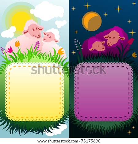 day and night background with sheep and lacy label - for vector version see image no. 75025207