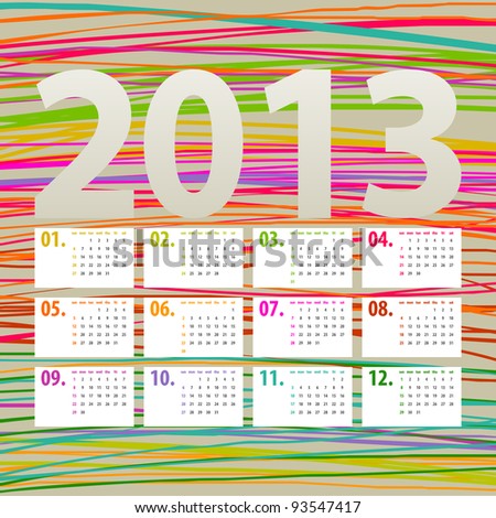 Logo Design 2013 on Colorful 2013 Calendar Design   Week Starts With Sunday Stock Photo