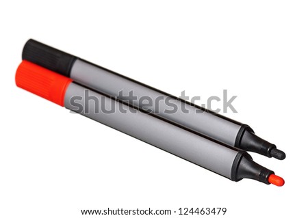 Colorful whiteboard markers isolated on white background