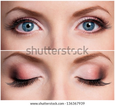Close Up Of Beautiful Woman Blue Eyes
