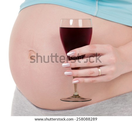 Pregnant Belly With Wine Isolated Over A White Background Third Trimester Stock Images Page Everypixel