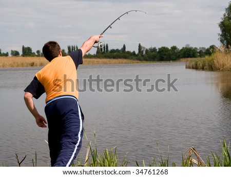 Big man fishing on the lake