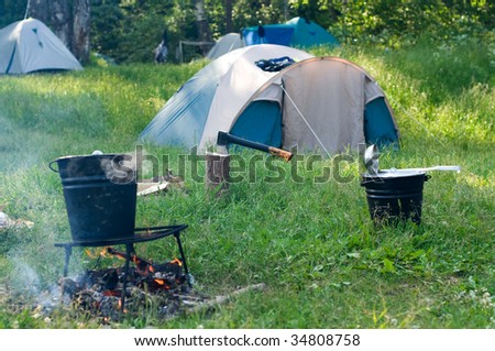 Tent set up for camping in the wood