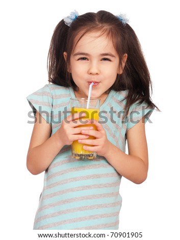 Portrait of happy little girl drinking orange juice Portrait of happy little girl drinking orange juice