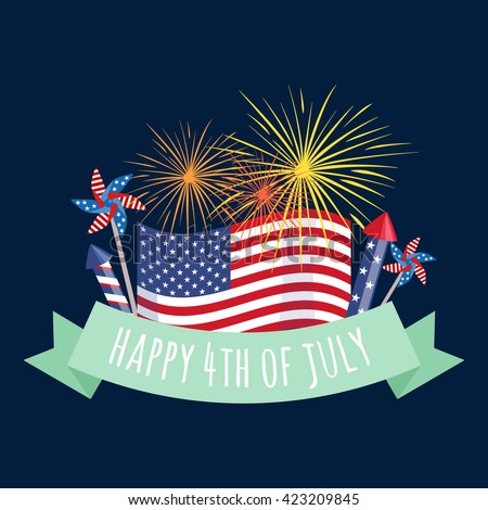 4th july fireworks background, fourth vector banner, american national flag decoration, celebration usa independence day illustration, symbol of united states freedom, patriotic holiday