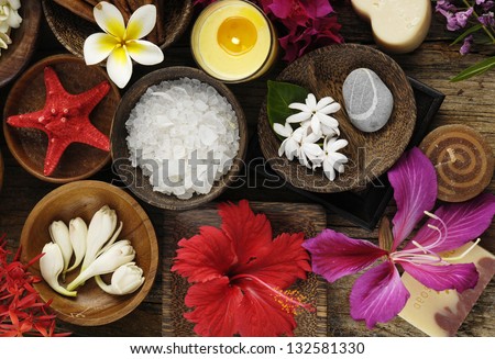 Tropical Spa set on old wood