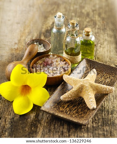 Various spa and aromatherapy-wood background