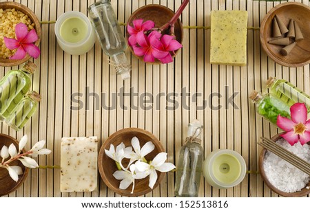 Set of tropical spa on bamboo mat