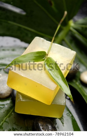 Natural bath elements- natural handmade soap with bamboo leaves