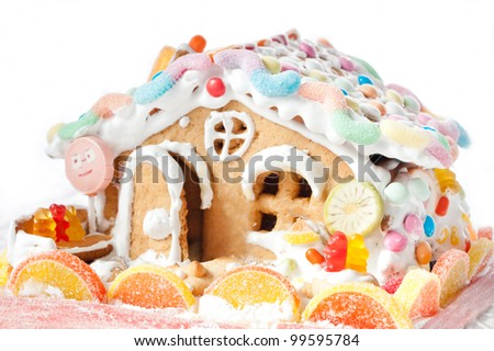 gingery cake house with candies