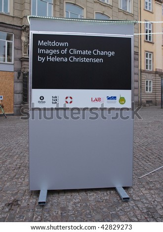 COPENHAGEN - DEC 12: Poster introducing Helena Christensen\'s participation in an exhibit  during the Climate Conference on December 12, 2009 in Copenhagen.