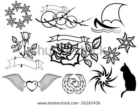 The first tattoo pack in vector. HQ vector design of tattoo ornaments.