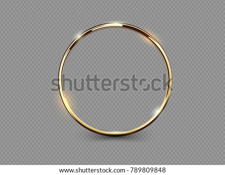 Abstract luxury golden ring on transparent background. Vector light circles spotlight light effect. Gold color round frame