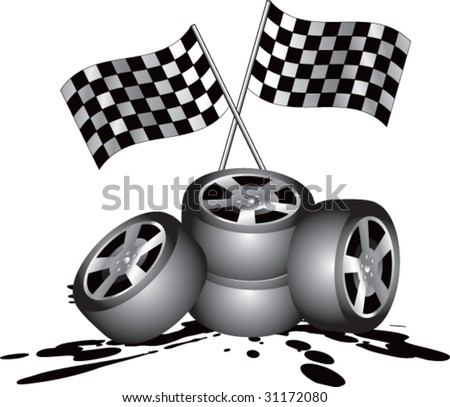 Auto Racing Flags  Banners on Racing Checker Flags And Tires On Oil Stock Vector 31172080
