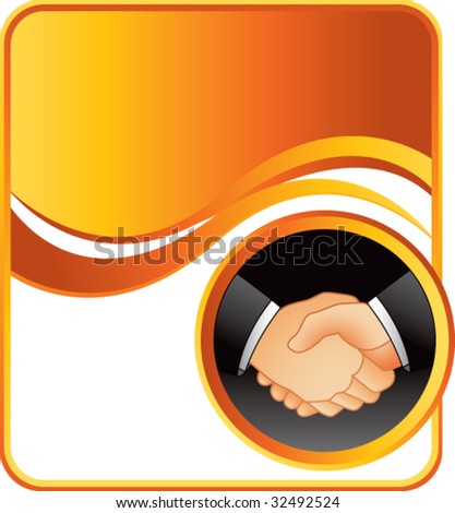 business handshake on orange background