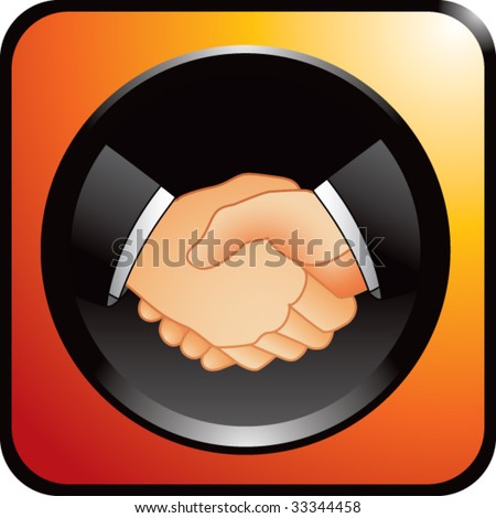 business handshake on orange web button