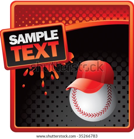baseball head with cap on red splat banner