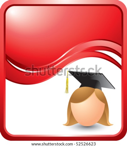 stock vector : cartoon graduate girl red wave background stock vector : cartoon graduate girl red wave background