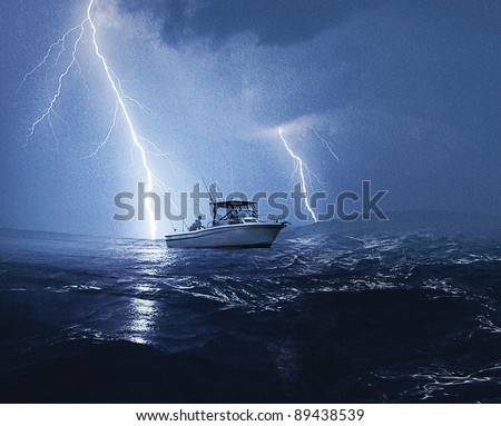 Boat in lightning storm