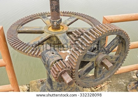 rusty water gate valve, gear Wheel of water gate valve, Thailand
