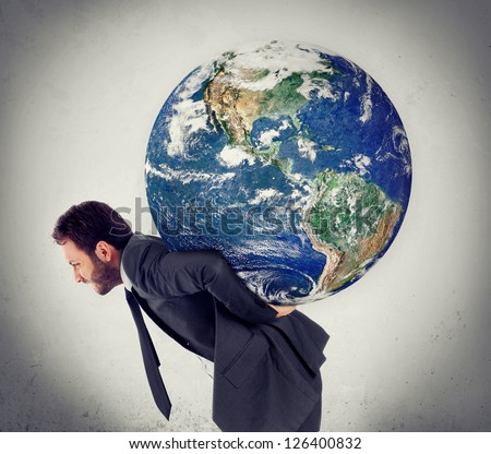 Man sustains the planet on his shoulders - Elements of this image furnished by NASA