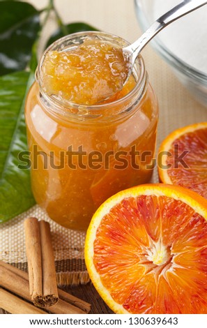 Homemade orange jam on the table