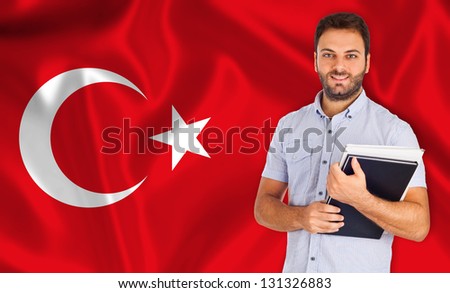 Young smiling student learns the turkish language