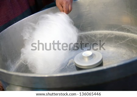 Candy floss machine with white candyfloss