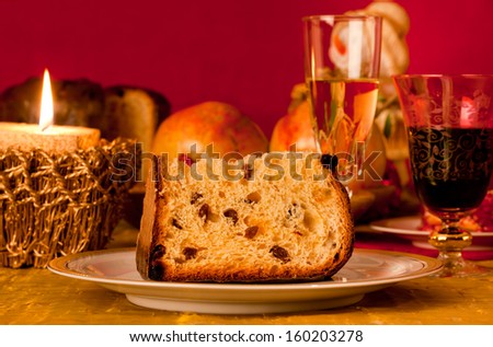 Panettone, traditional Italian cake with christmas decorations