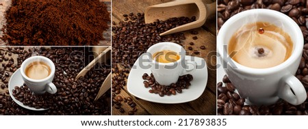 Coffee Banner Collage with espresso and coffee beans