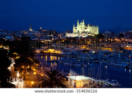 Best view of Palma de Mallorca with the Cathedral Santa Maria by night Best view of Palma de Mallorca with the Cathedral Santa Maria by night