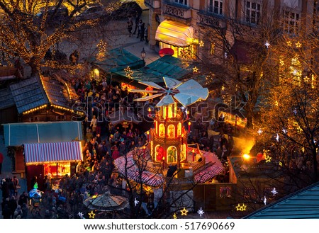 Typical wooden christmas carousel, Munich, Bavaria, Germany.