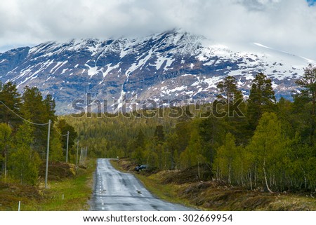 the road the leader to the mountain in Norway