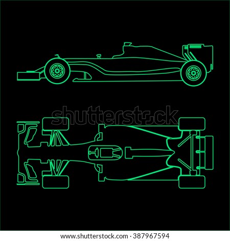 Formula One Linear Light Silhouette Of A Racing Car Isolated On Black