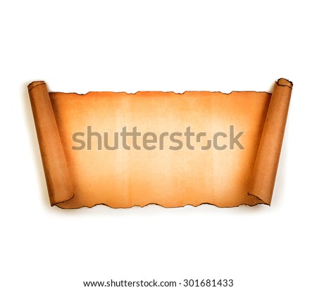 Vintage blank paper scroll isolated on white background