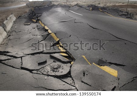 Cracked Asphalt After Earthquake