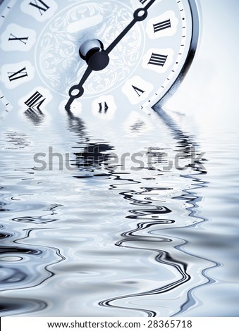 clock reflecting in the water
