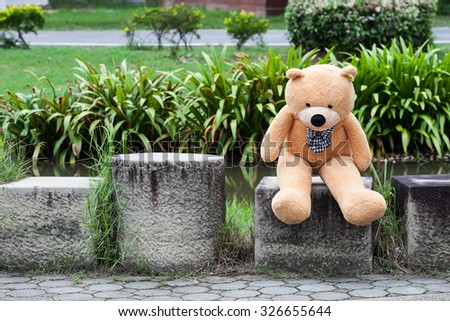 big bear doll sitting in the park
