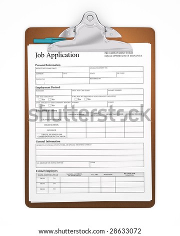 stock photo : Isolated Clipboard with Job Application Form