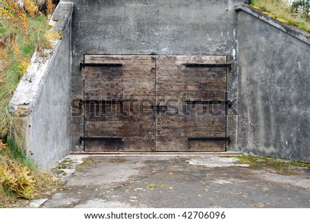 Bunker doors to old ammunition bunker on Kodiak Island, Alaska